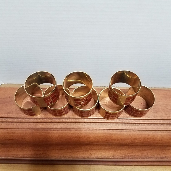 Vtg MCM Brass Enamel Geometric Napkin Rings
